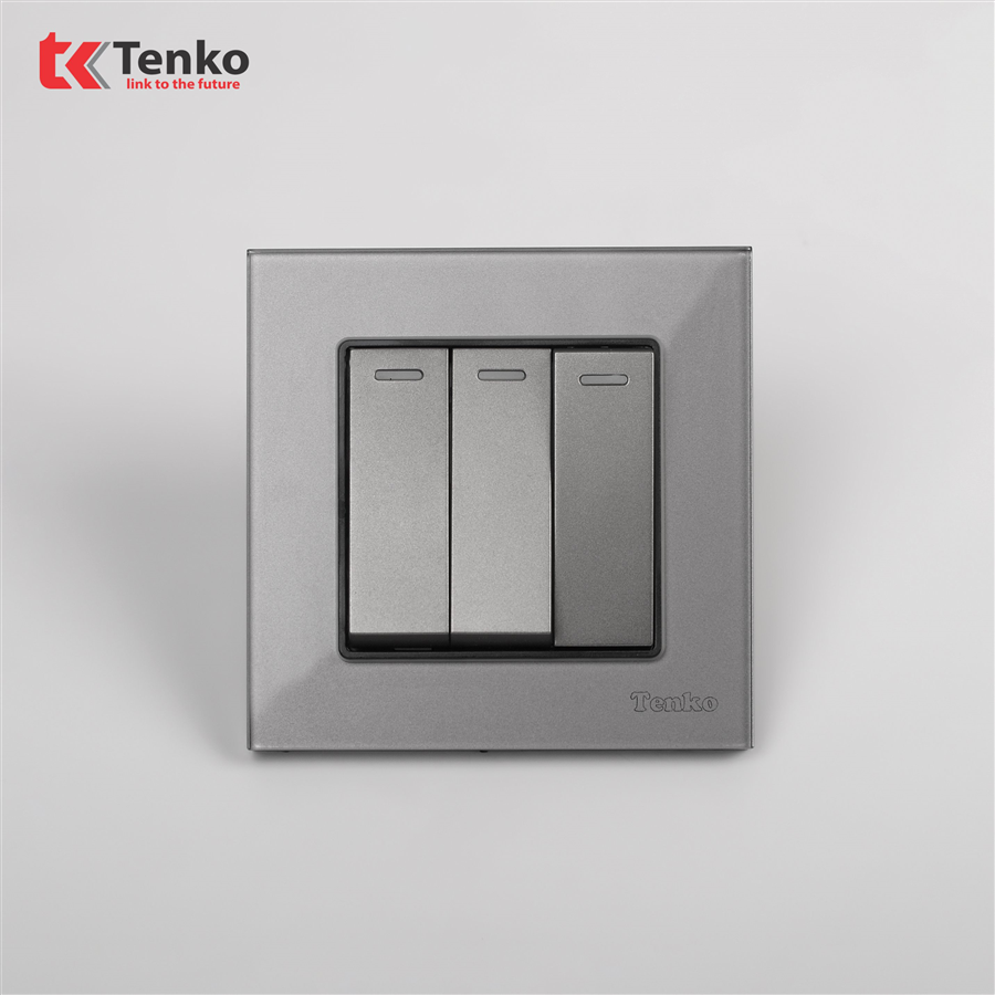 Công Tắc 3 Nút Mặt Kính Cường Lực F71D-03 Xám