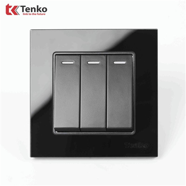 Công Tắc 3 Nút Mặt Kính Cường Lực F71D-03 Đen