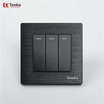 Công Tắc 3 Nút Mặt Vân Hợp Kim F71B-03 Đen Xước