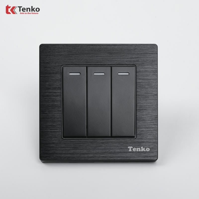 Công Tắc 3 Nút Mặt Vân Hợp Kim F71B-03 Đen Xước