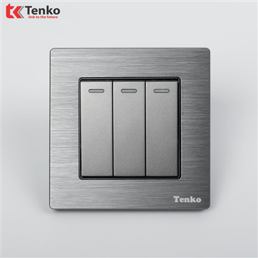 Công Tắc 3 Nút Mặt Vân Hợp Kim F71B-03 Xám Xước