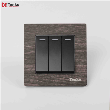 Công Tắc 3 Nút Mặt Vuông Vân Gỗ Tenko TK-F71A-03