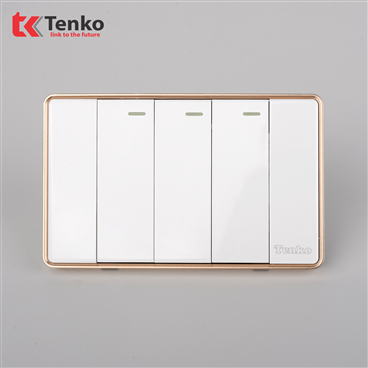 Công Tắc 3 Nút Tràn Viền C1-03 Trắng Viền Vàng