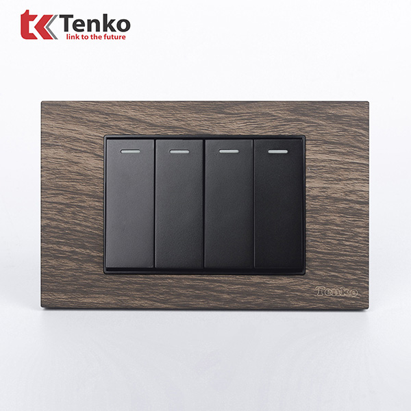 Công Tắc 4 Nút Âm Tường TK-C6A-04 Mặt Vân Gỗ