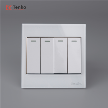 Công Tắc 4 Nút Kính Cường Lực TK-V18-04 Trắng