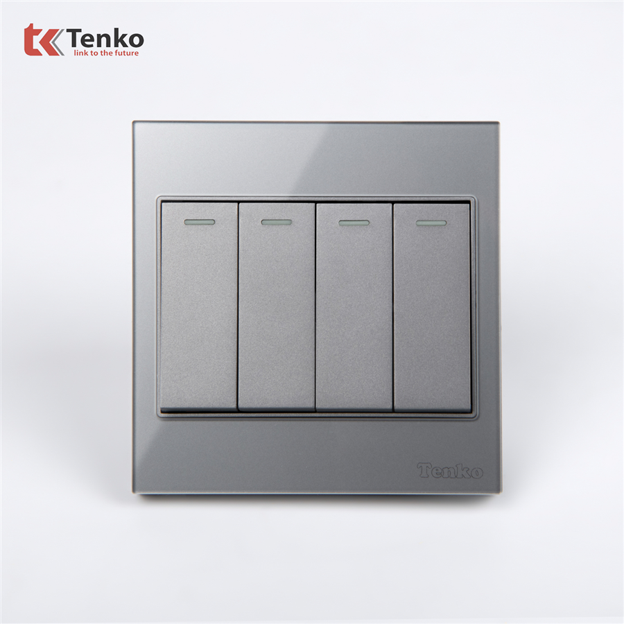 Công Tắc 4 Nút Kính Cường Lực TK-V18-04 Xám