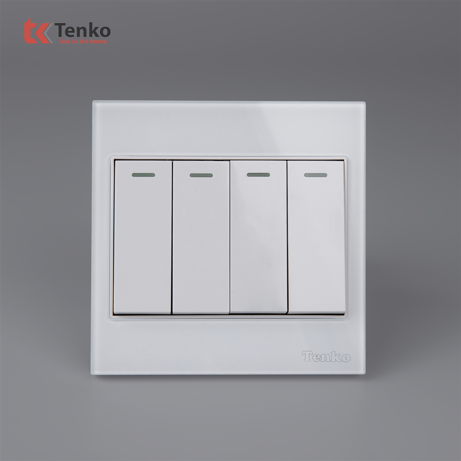 Công Tắc 4 Nút Kính Cường Lực TK-V18-04 Trắng