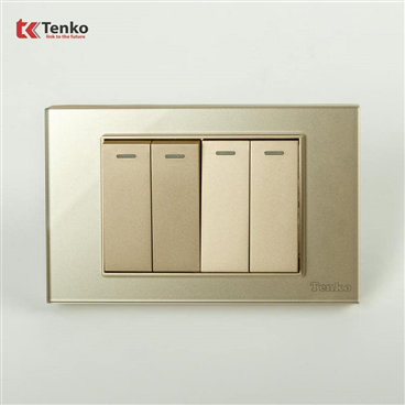 Công Tắc 4 Nút Mặt Kính Cường Lực C18-04 Vàng