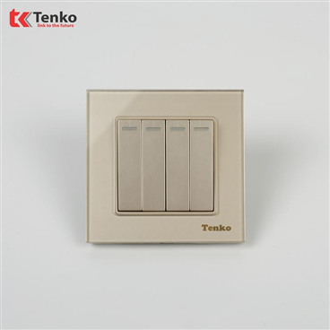 Công Tắc 4 Nút Mặt Kính Cường Lực F71D-04 Vàng