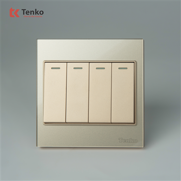 Công Tắc 4 Nút Mặt Kính Cường Lực TK-V18-04 Vàng