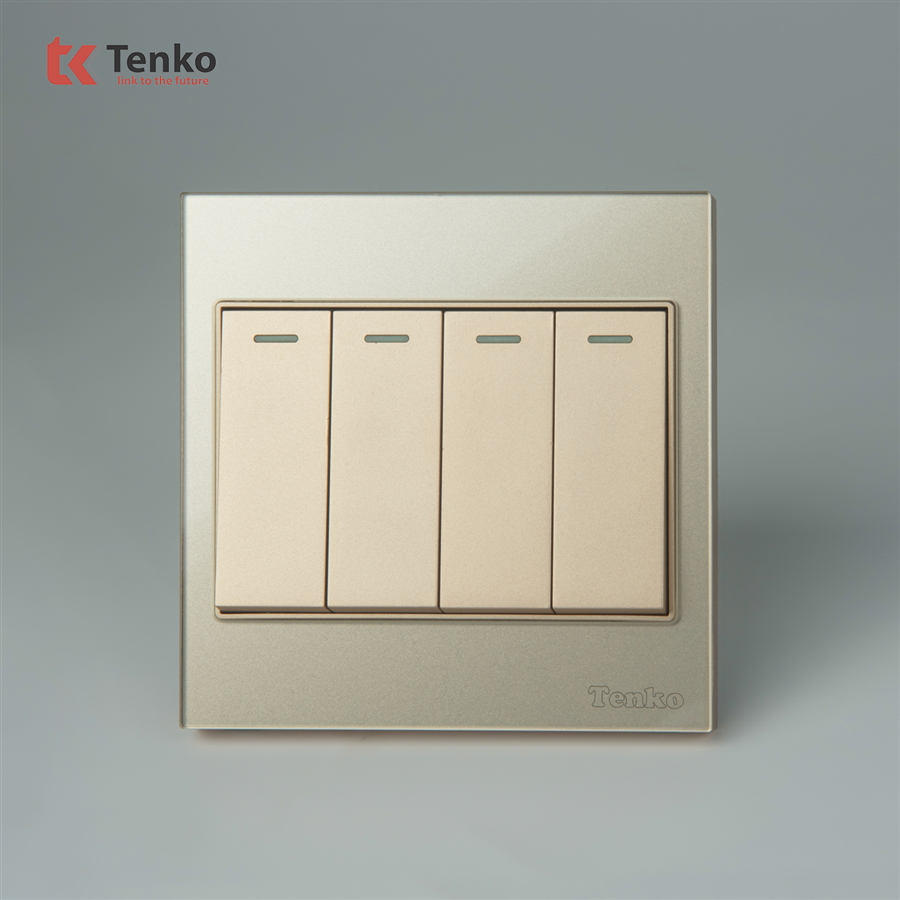 Công Tắc 4 Nút Mặt Kính Cường Lực TK-V18-04 Vàng