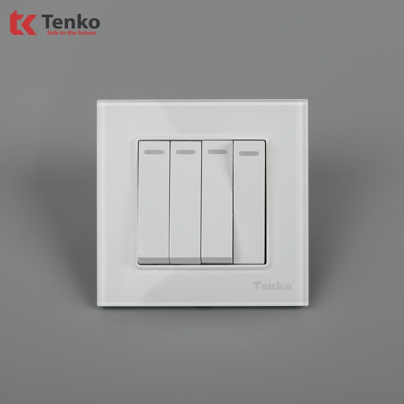 Công Tắc 4 Nút Mặt Kính Cường Lực F71D-04 Trắng