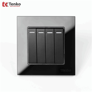 Công Tắc 4 Nút Mặt Kính Cường Lực F71D-04 Đen