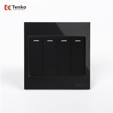 Công Tắc 4 Nút Mặt Kính Cường Lực TK-V18-04 Đen