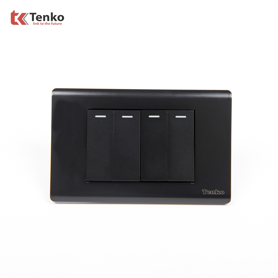 Công Tắc 4 TENKO TK-C25-04 Nút Mặt Nhựa PC Đen