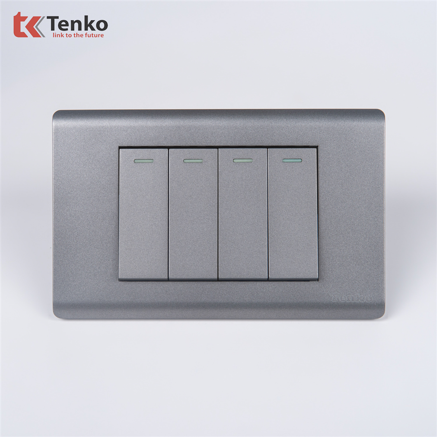 Công Tắc 4 Nút Mặt Nhựa PC Xám TENKO TK-C25-04