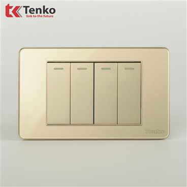 Công Tắc 4 Nút Mặt Nhựa Phủ Bóng Kính C9-04 Vàng