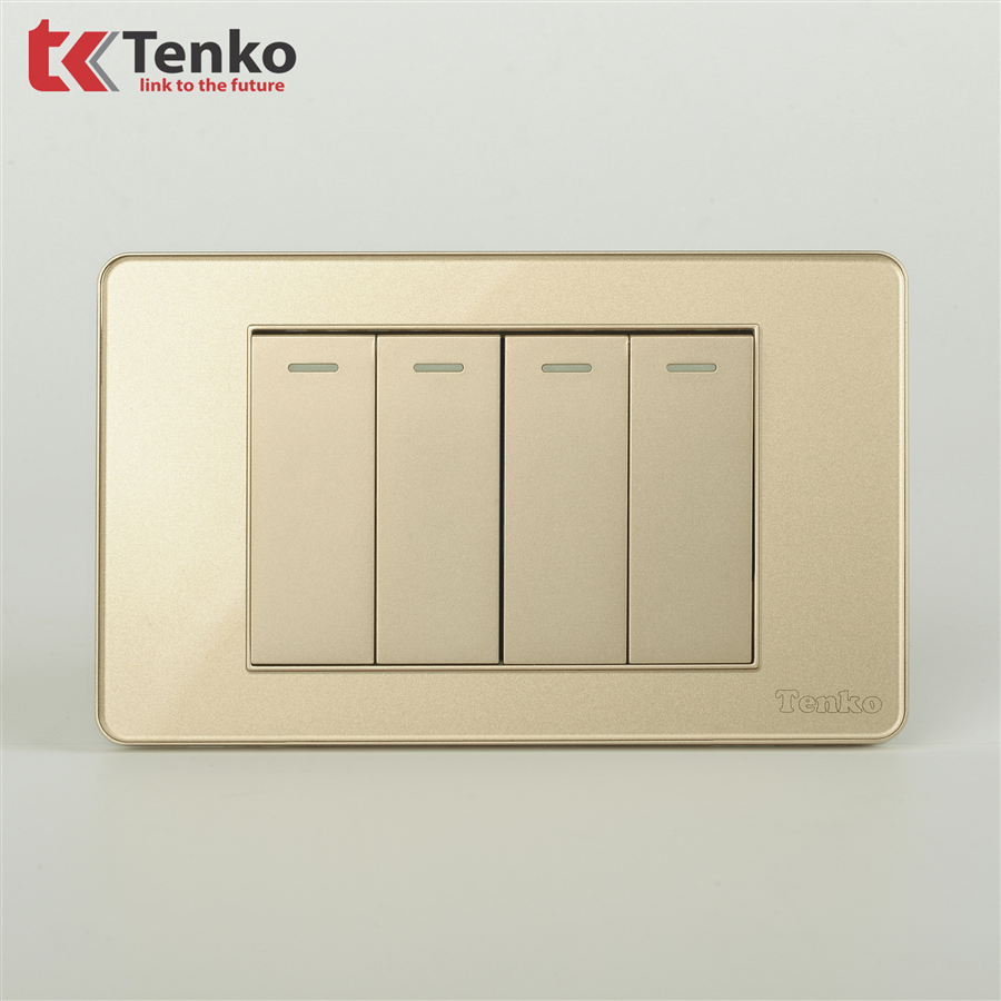 Công Tắc 4 Nút Mặt Nhựa Phủ Bóng Kính C9-04 Vàng