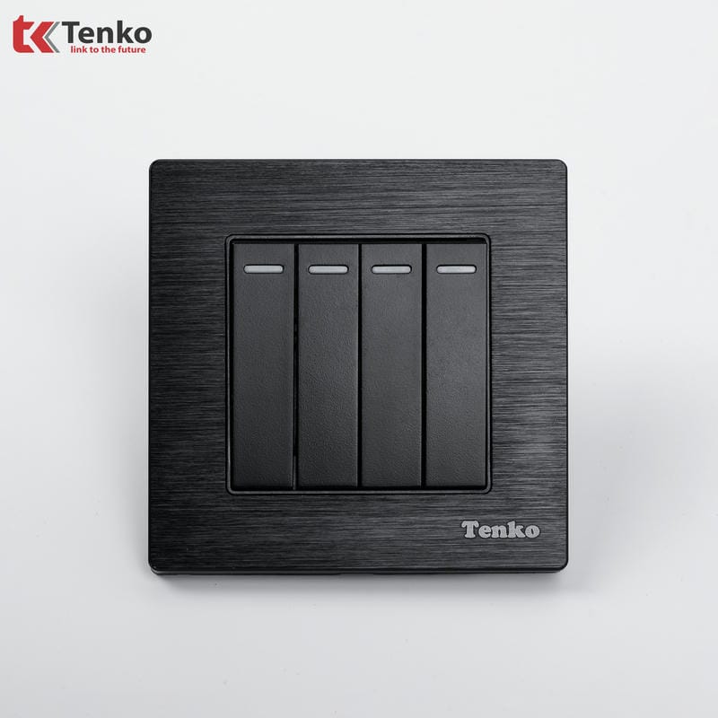 Công Tắc 4 Nút Mặt Vân Hợp Kim F71B-04 Đen Xước