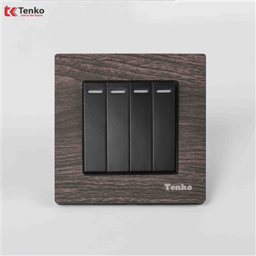 Công Tắc 4 Nút Mặt Vuông Vân Gỗ Tenko TK-F71A-04