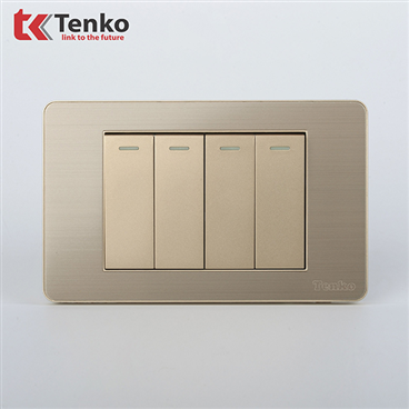 Công Tắc 4 Nút Màu Vàng Mặt Hợp Kim  TK-C7G-04