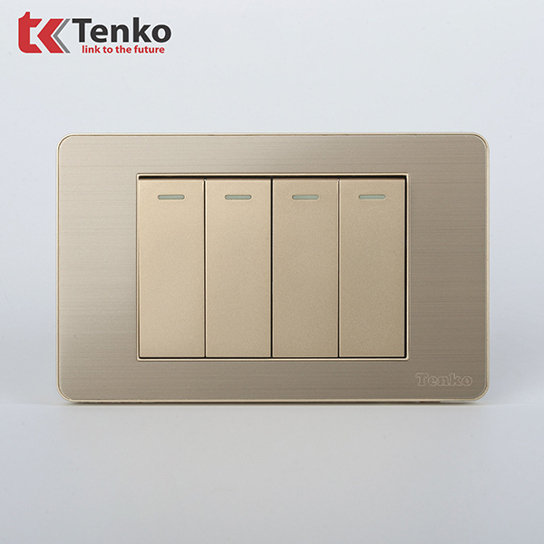 Công Tắc 4 Nút Màu Vàng Mặt Hợp Kim  TK-C7G-04