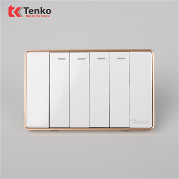 Công Tắc 4 Nút Tràn Viền C1-04 Trắng Viền Vàng