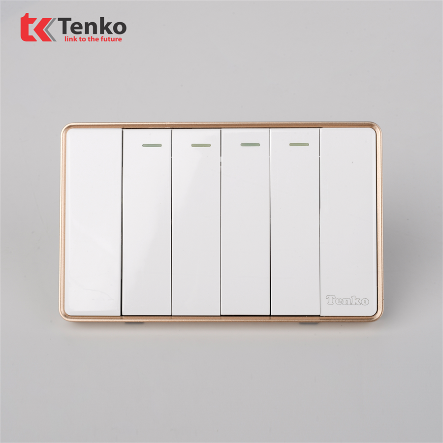 Công Tắc 4 Nút Tràn Viền C1-04 Trắng Viền Vàng