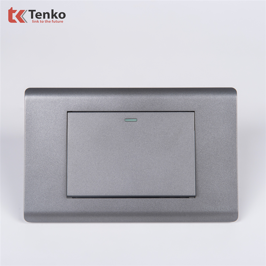 Công Tắc Chống Cháy TENKO C25-01 Mặt Nhựa PC Xám