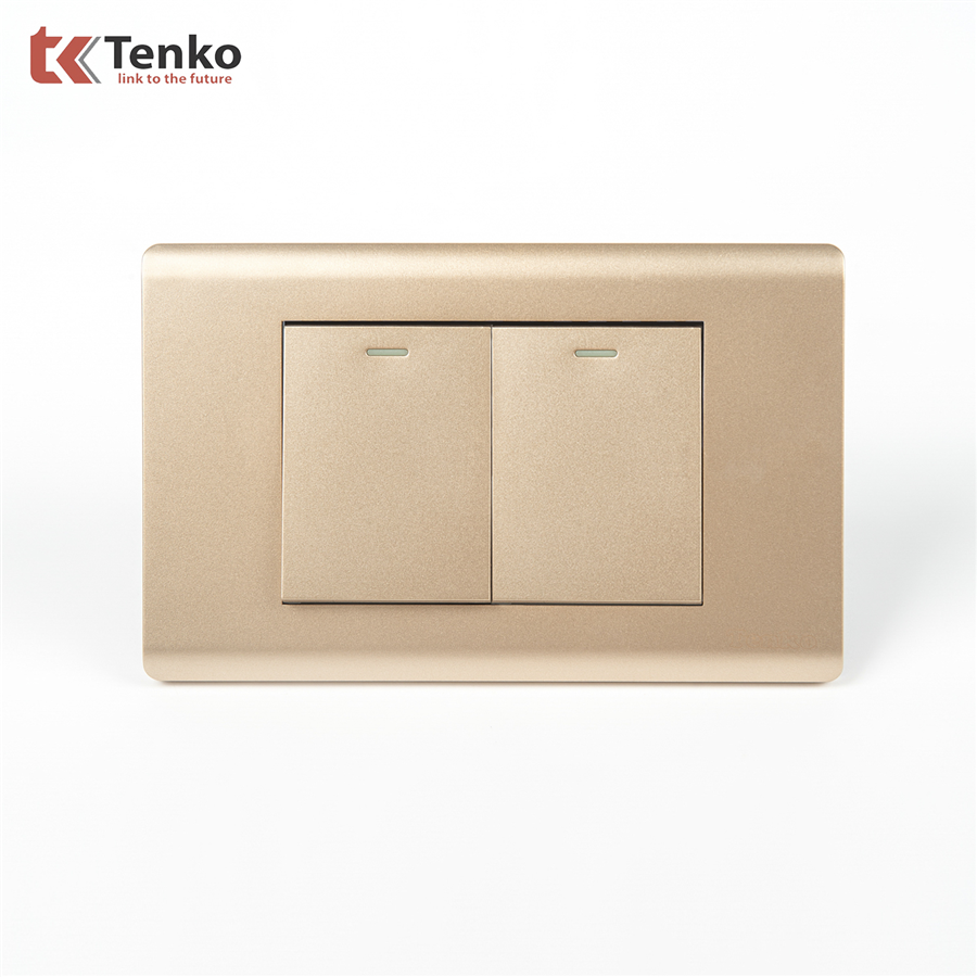 Công Tắc 2 Nút Mặt Nhựa PC Vàng TENKO TK-C25-02