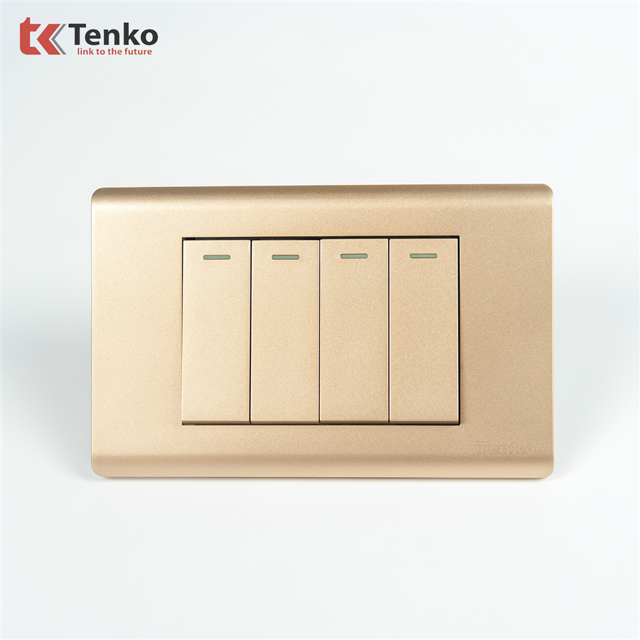Công Tắc 4 Nút Mặt Nhựa PC Vàng TENKO TK-C25-04