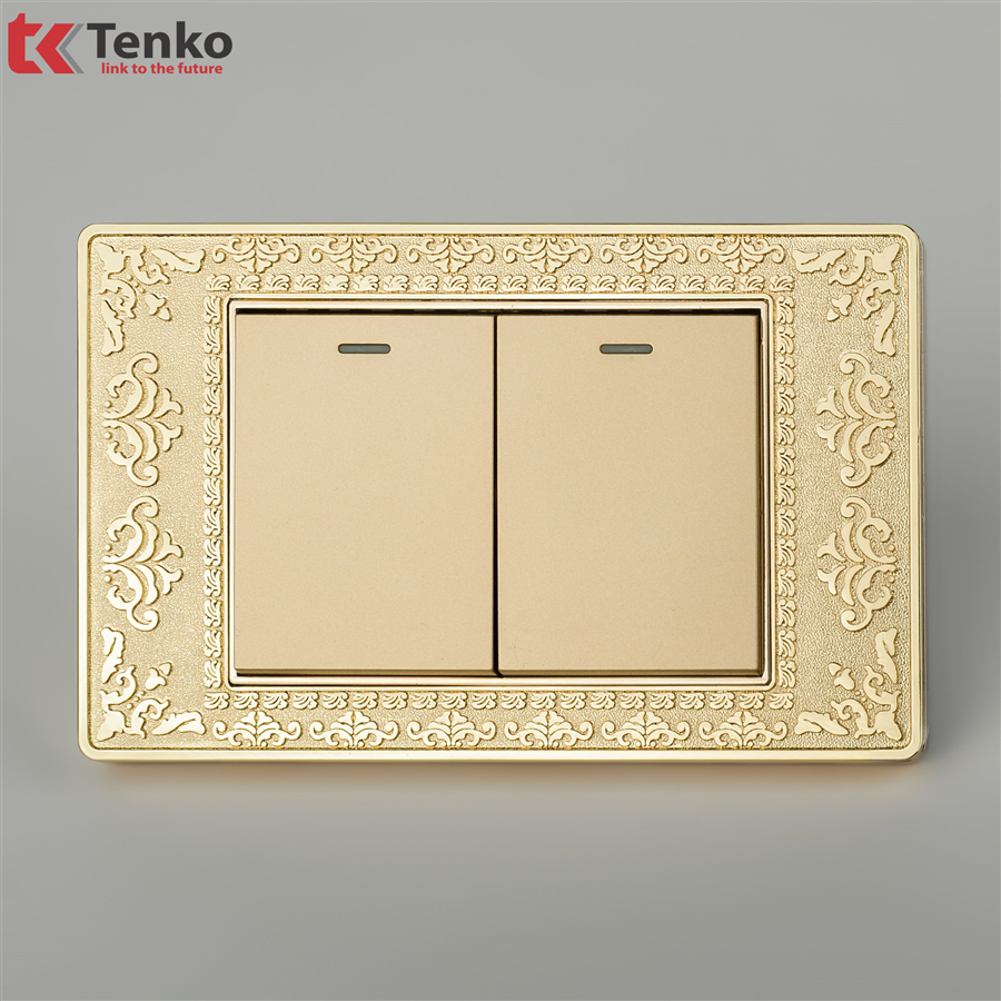 Công Tắc Điện 2 Nút Mặt Hoa Văn Đồng TK-C8-02