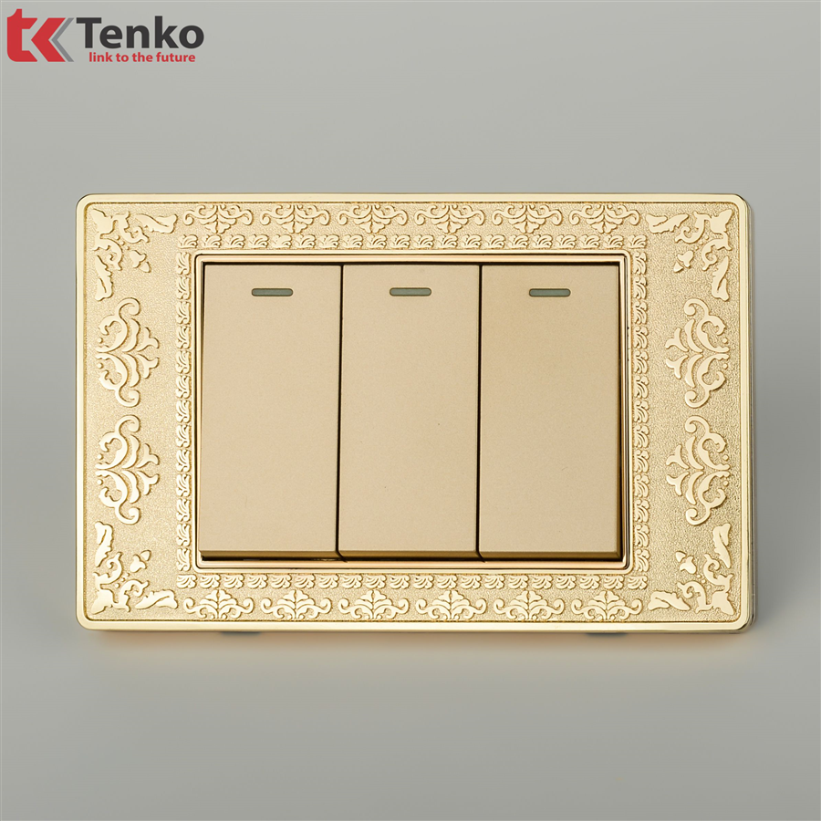 Công Tắc Điện 3 Nút Mặt Hoa Văn  TK-C8-03