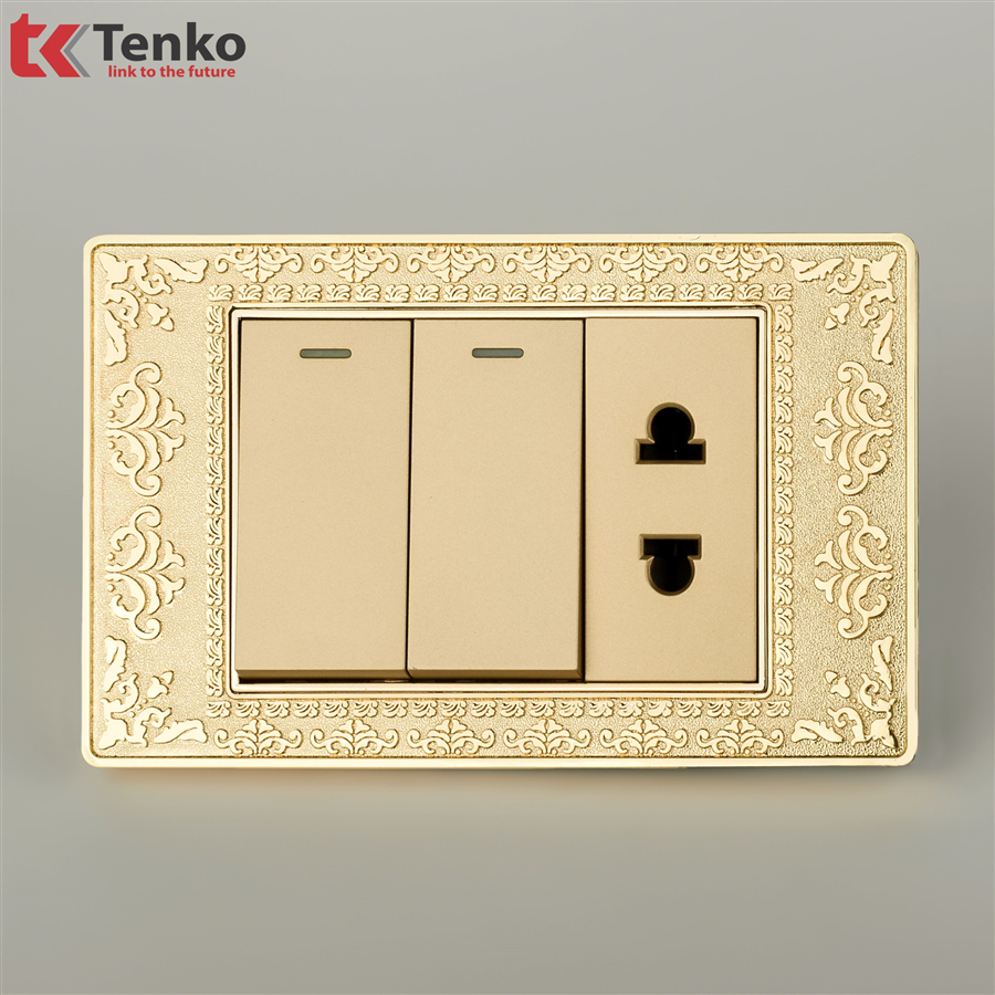 Công Tắc Ổ Cắm Âm Tường Mặt Hoa Văn Đồng TK-C8-027
