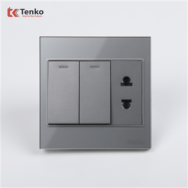 Công Tắc Ổ Cắm Điện Kính Cường Lực TK-V18-027 Xám