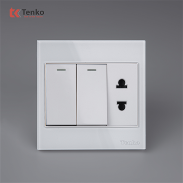 Công Tắc Ổ Cắm Mặt Kính Cường Lực TK-V18-027 Trắng