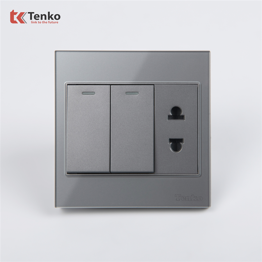 Công Tắc Ổ Cắm Điện Kính Cường Lực TK-V18-027 Xám