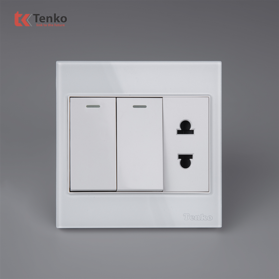 Công Tắc Ổ Cắm Mặt Kính Cường Lực TK-V18-027 Trắng