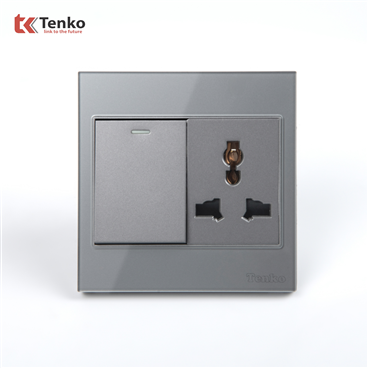 Công Tắc Ổ Cắm Điện Kính Cường Lực TK-V18-039 Xám