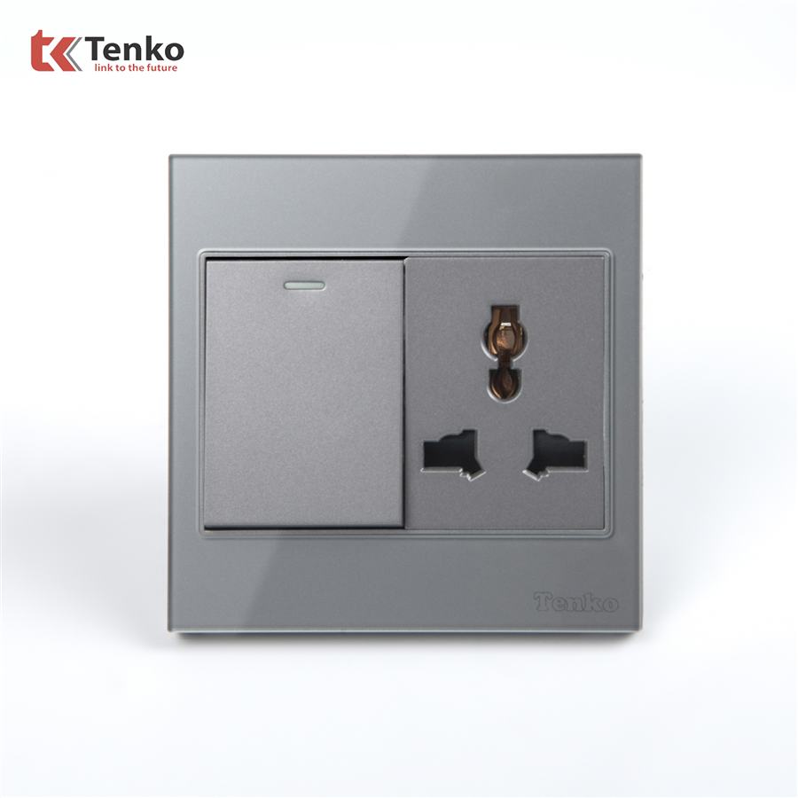 Công Tắc Ổ Cắm Điện Kính Cường Lực TK-V18-039 Xám