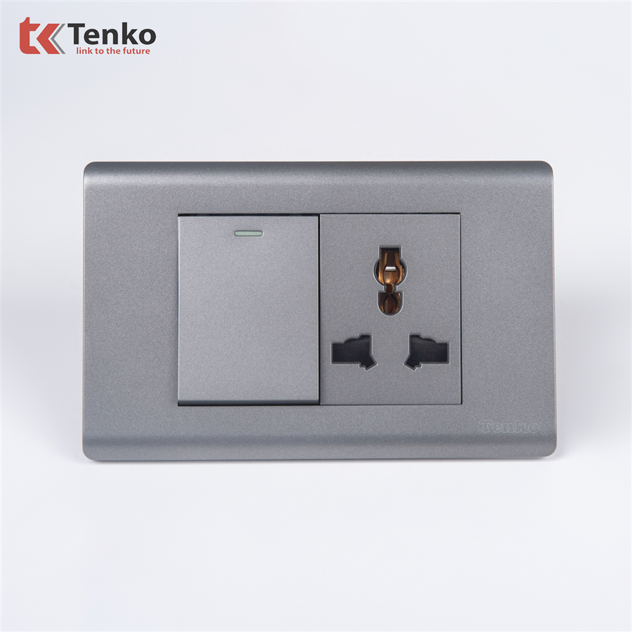 Bộ Công Tắc Ổ Cắm Điện TK-C25-039 Mặt Nhựa PC Xám