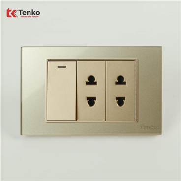 Công Tắc Ổ Cắm Mặt Kính Cường Lực C18-025 Vàng