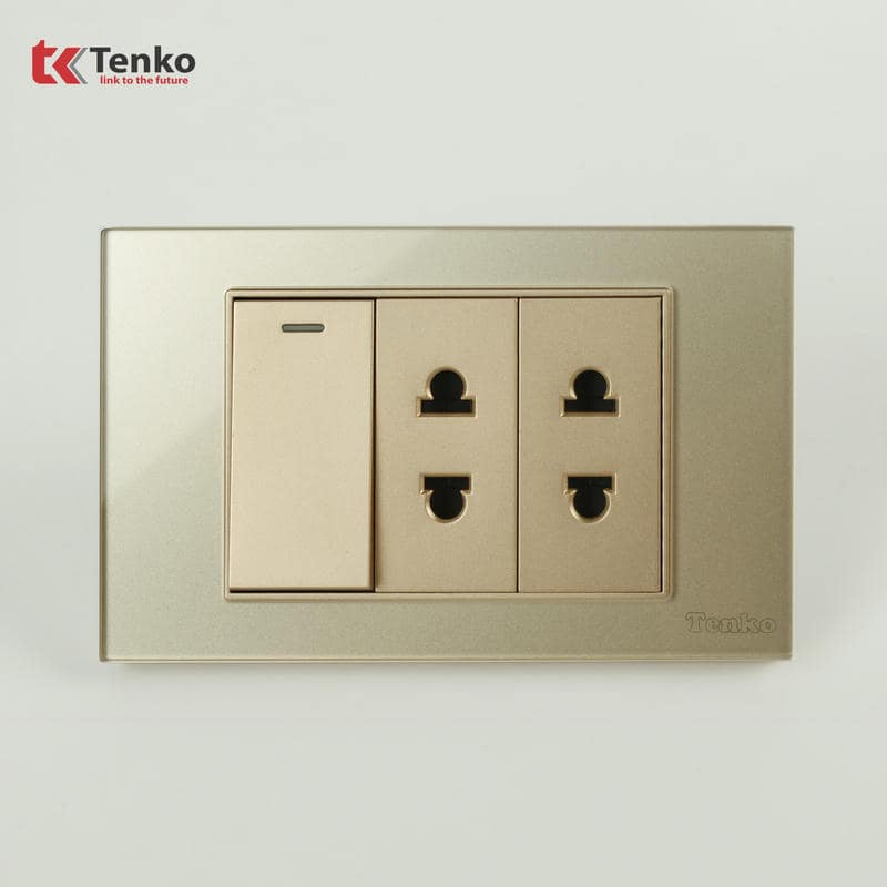 Công Tắc Ổ Cắm Mặt Kính Cường Lực C18-025 Vàng