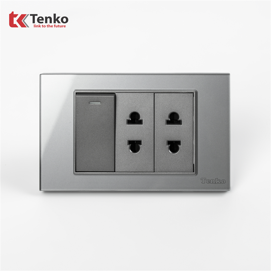 Công Tắc Ổ Cắm Mặt Kính Cường Lực C18-025 Xám