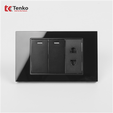 Công Tắc Ổ Cắm Mặt Kính Cường Lực C18-027 Đen
