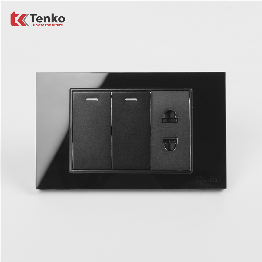 Công Tắc Ổ Cắm Mặt Kính Cường Lực C18-027 Đen