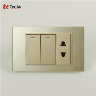 Công Tắc Ổ Cắm Mặt Kính Cường Lực C18-027 Vàng