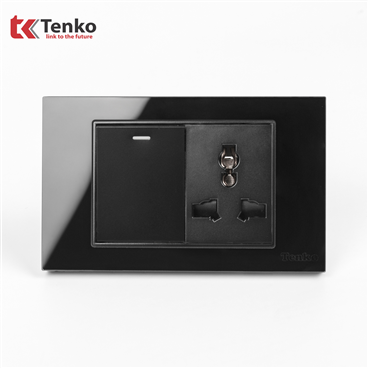 Công Tắc Ổ Cắm Mặt Kính Cường Lực C18-039 Đen