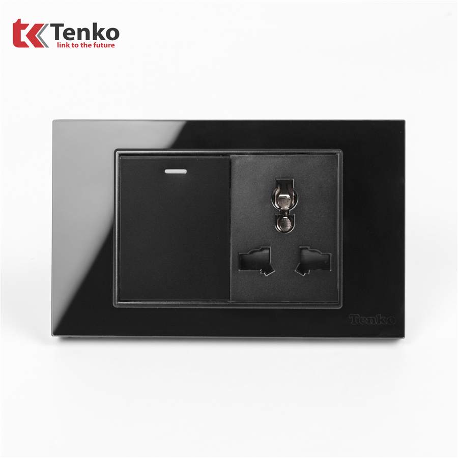 Công Tắc Ổ Cắm Mặt Kính Cường Lực C18-039 Đen