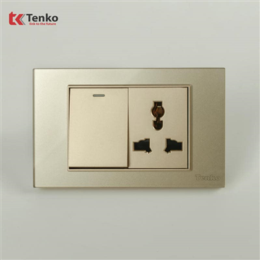 Công Tắc Ổ Cắm Mặt Kính Cường Lực C18-039 Vàng